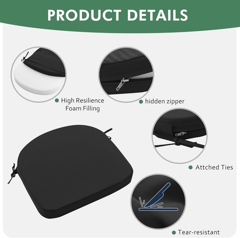 Summsun Outdoor Chair Cushions Set of 2: Waterproof & Fade Resistant Patio Furniture Cushions - 17 x 16 x 2 Inch Non Slip Round Corner Seat Cushion Pads with Removable Cover for Garden Yard Lawn, Black - Image 4